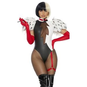 NEW Keep it Cruel Cruella Halloween Costume Cosplay 4 Piece Black White Red L/XL